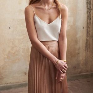 SEZANE | Dino Skirt 36 Champagne Plisse Pleated Midi Skirt Neutral A-Line Luxury
